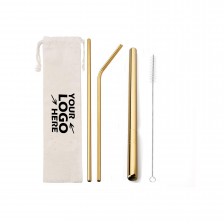4 in 1 Gold Drinking Straws Set with Cleaning Brush